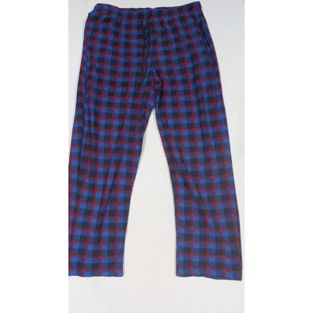 Fruit of the Loom Pajama Pants Mens Large Blue Plaid Excellent Fleece Lounge